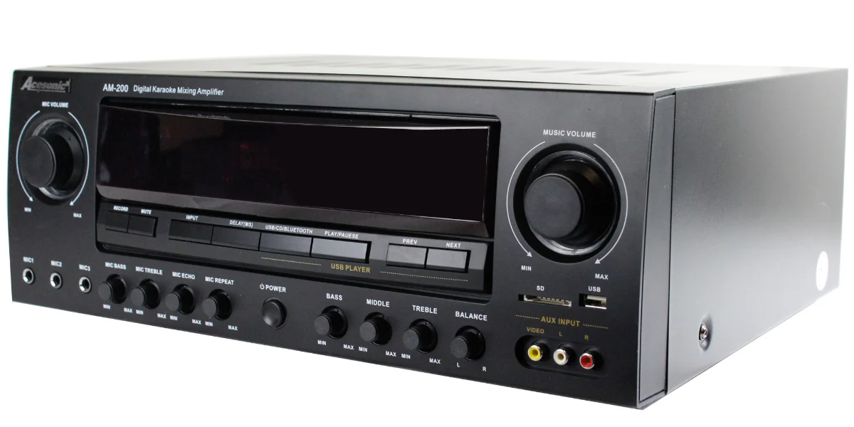 Acesonic AM-200 2-Channel Power Mixing Amplifier with Recording and Bluetooth Function